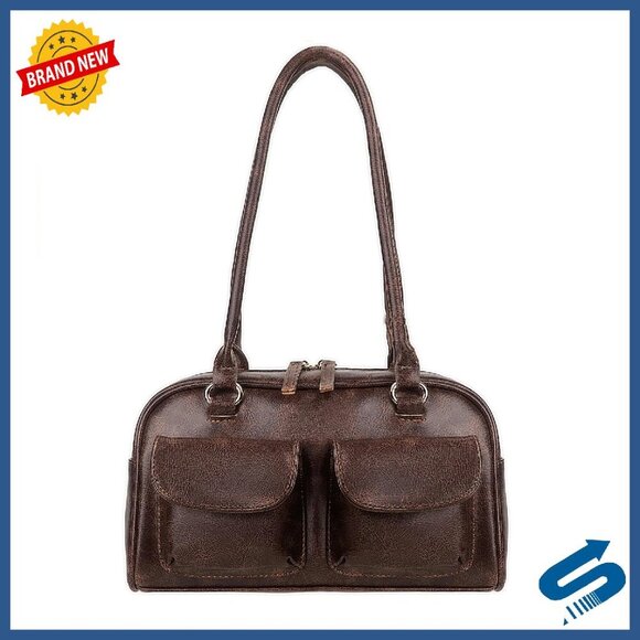 Handbags - Vegan Leather Shoulder Bag Boston Style Lightweight Work Travel Purse